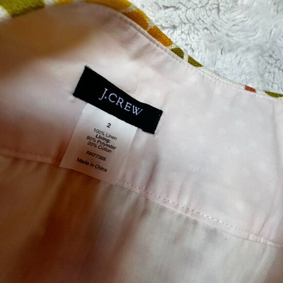J. Crew Women's Size 2 Mini A-Line Skirt 100% Linen Fiji Floral Yellow Casual - Picture 3 of 6